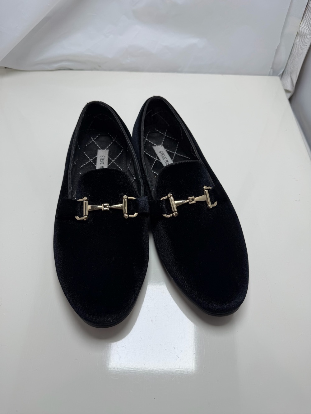 Steve Madden Black Velvet Loafers with Gold Bit